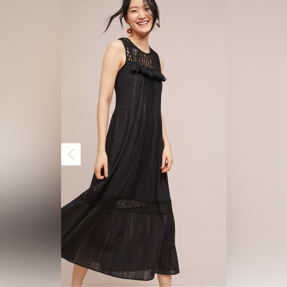 NWT Anthropologie  Maeve  Crochet  tassel  cotton gold sleeveless maxi dress